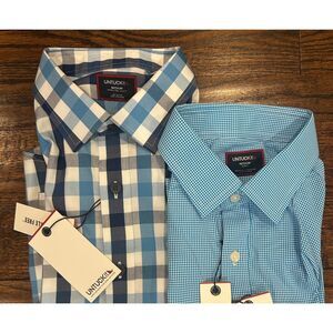 Lot of 2 UNTUCKit Long Sleeve Blue Plaid Button Down Shirts Mens Medium NWT